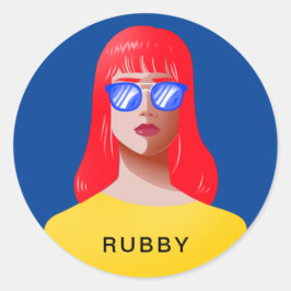 Adesivo Redondo Azul-chic e mulher clássica