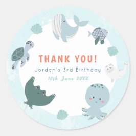 Adesivo Redondo Azul Cinto Sob A Aquarela Do Mar Obrigado