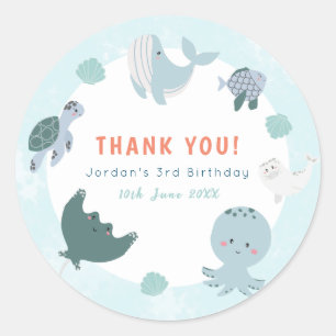 Adesivo Redondo Azul Cinto Sob A Aquarela Do Mar Obrigado