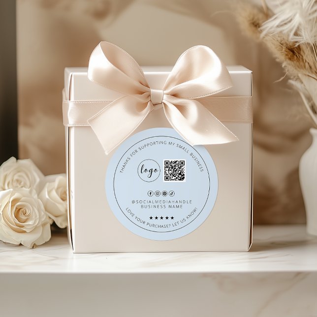 Adesivo Redondo Azul-claro personalizado minimalista, obrigado, pa (Minimalist Custom Light Blue Thank You Sticker)