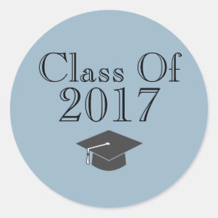 Adesivo Redondo Azul "Classe de 2017" com Boné de formatura