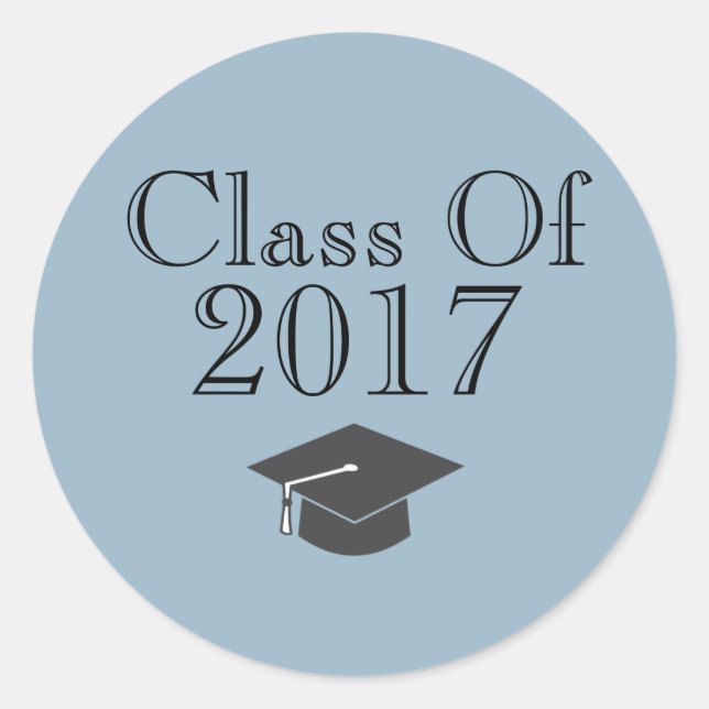 Adesivo Redondo Azul "Classe de 2017" com Boné de formatura (Frente)