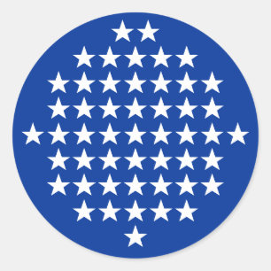 Adesivo Redondo Azul com 50 Estrelas Brancas Tema de Bandeira Amer
