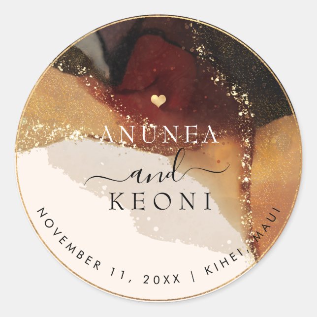 Adesivo Redondo Azul com álcool de tinta Abstrato PixDezine Dourad (Frente)