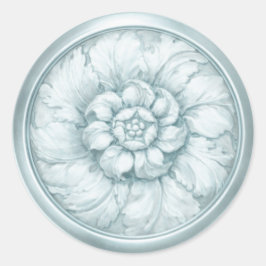 Adesivo Redondo Azul com Estampa de Relevo Barroco Vintage