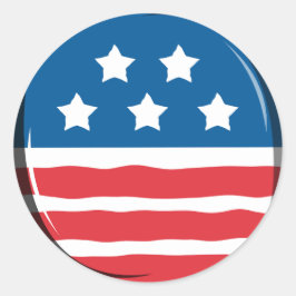 Adesivo Redondo Azul com estrelas brancas e faixas vermelhas e bra