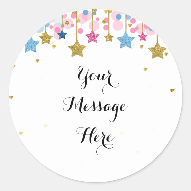 Adesivo Redondo Azul, cor-de-rosa, Dourado brilho Obrigado Sticker (Frente)