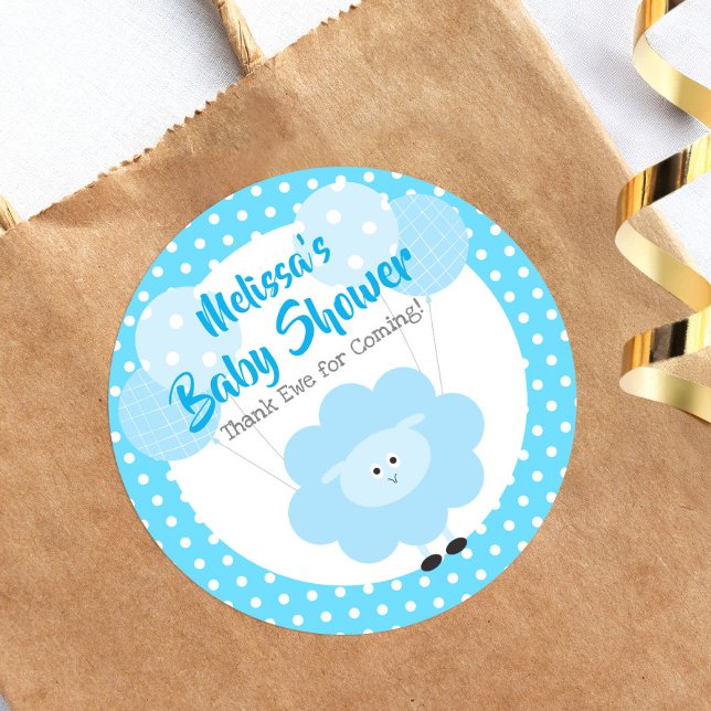 Adesivo Redondo Azul Cute Kawaii Bebê Shower Moderno Obrigado (Criador carregado)
