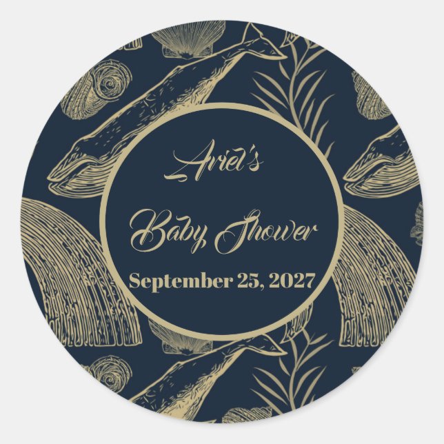 Adesivo Redondo Azul de Baleia Náutica Vintage (Frente)