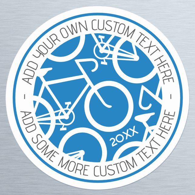 Adesivo Redondo Azul de Bicicleta de Texto Personalizado (Criador carregado)