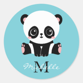 Adesivo Redondo Azul de bolha personalizada Panda branca monograma