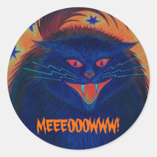 Adesivo Redondo Azul de Gato Assustador 'MEEEOOOWWW!'autocolante