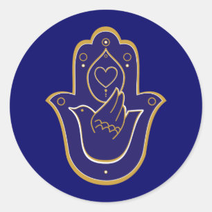 Adesivo Redondo Azul de Hamsa da paz & do amor do Henna