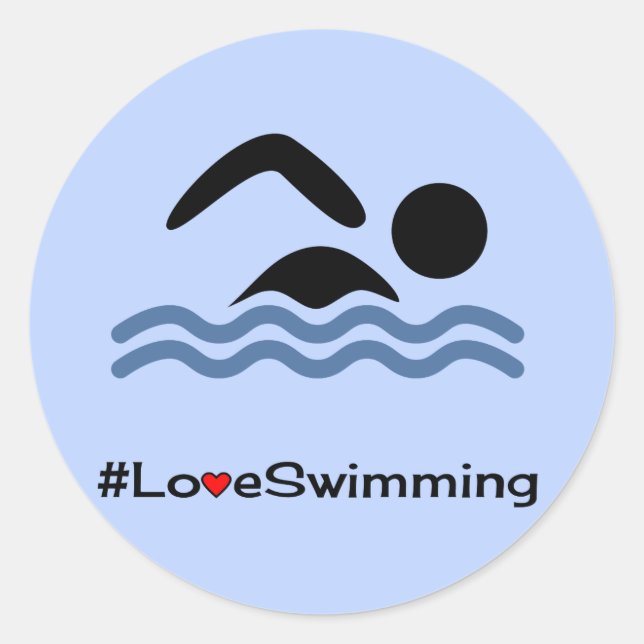 Adesivo Redondo Azul de legenda de natação (Frente)