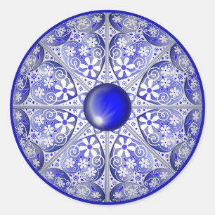 Adesivo Redondo Azul de rendas cerâmicas de Grécia