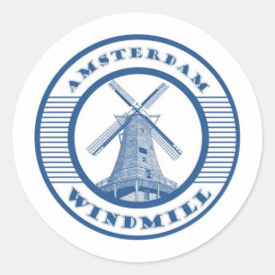 ADESIVO REDONDO AZUL DO MOINHO DE VENTO DE AMSTERDÃO