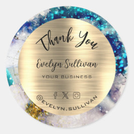 Adesivo Redondo Azul dourado cor-de-água dourada, cor-de-água Obri