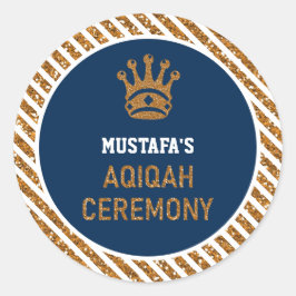 Adesivo Redondo Azul, Dourado Príncipe Príncipe Aqiqah