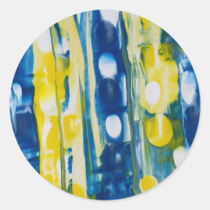 Adesivo Redondo Azul e amarelo obra de arte feita à mão