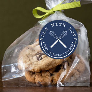 Adesivo Redondo Azul E Branco Da Cozinha Feita Com Amor