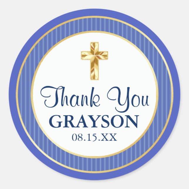 Adesivo Redondo Azul e Dourado Natal, Batismo, Primeira Comunhão (Frente)