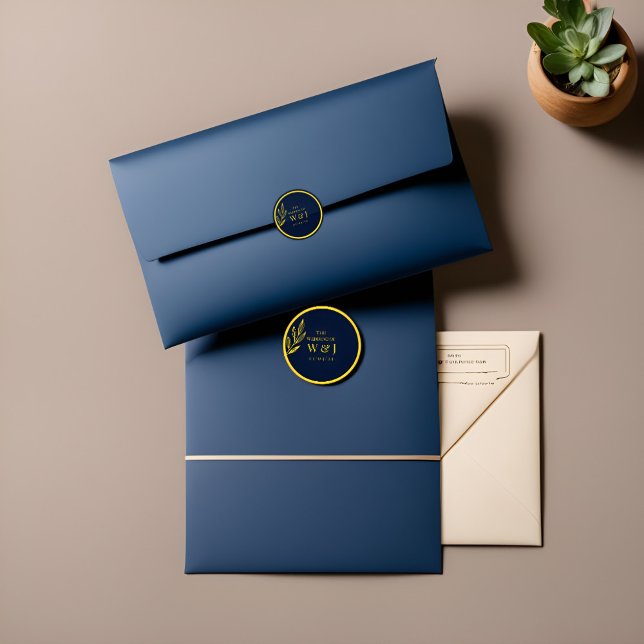 Adesivo Redondo azul e ouro: autocolante online : casamento (Criador carregado)