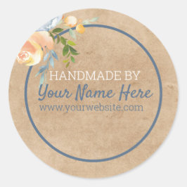 Adesivo Redondo Azul e Papel Kraft Floral de Pêssego e Produto Fab