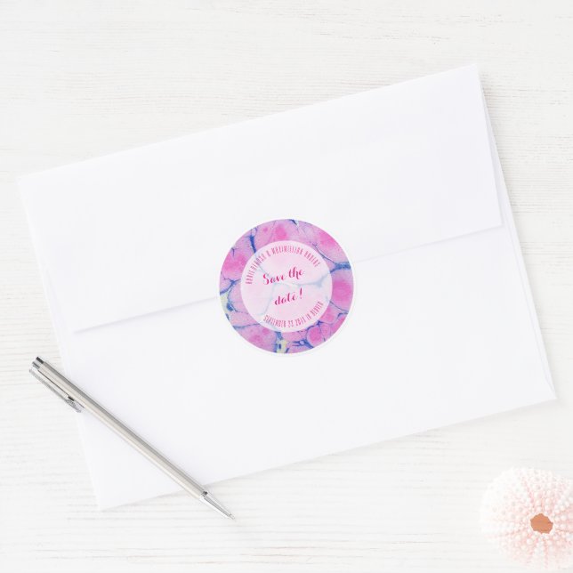 Adesivo Redondo Azul e rosa marmorizado (Envelope)
