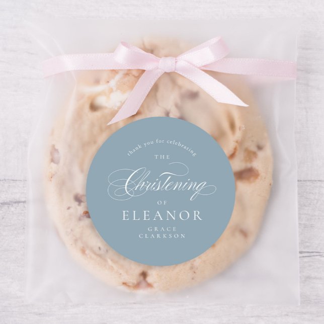 Adesivo Redondo Azul Elegante Caligrafia Natal Obrigado (Criador carregado)