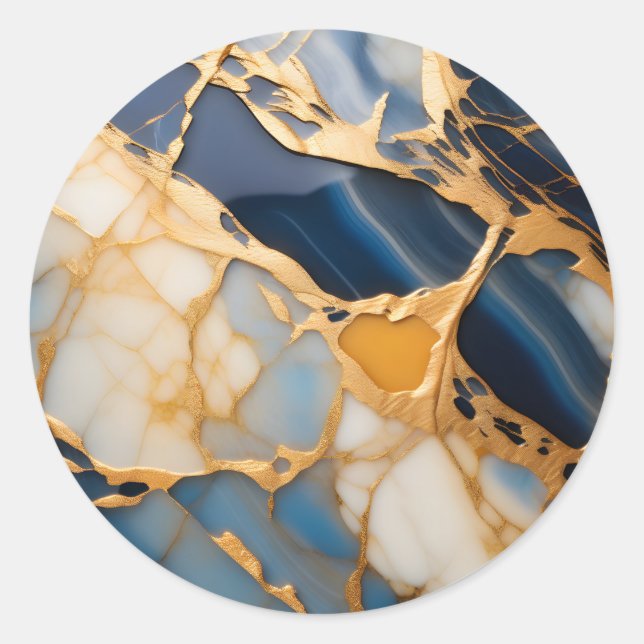 Adesivo Redondo Azul Elegante e mármore branco (Frente)