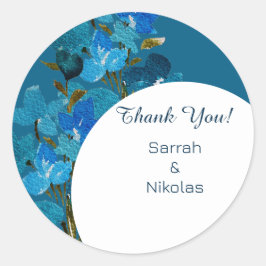 Adesivo Redondo Azul Elegante Flores Selvagens