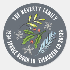 Adesivo Redondo Azul Empoeirado Desenhado a Mão Holly Spruce Festa