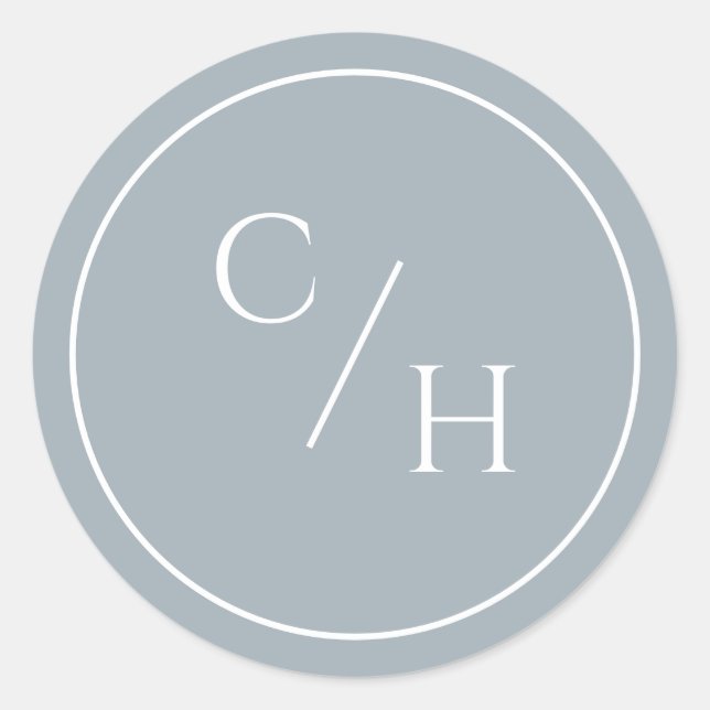 Adesivo Redondo Azul empoeirado e Branco redondo com 2 iniciais (Frente)