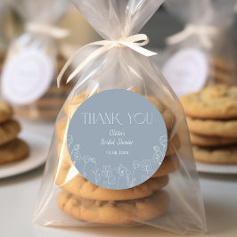 Adesivo Redondo Azul Empoeirado Floral Chuveiro de Noiva Obrigado