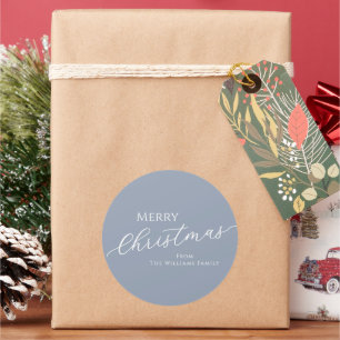 Adesivo Redondo Azul Empoeirado Moderno Minimalista Feliz Natal