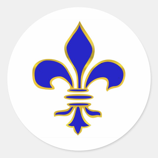 Adesivo Redondo Azul escuro e Dourado Fleur de lis Sticker (Frente)