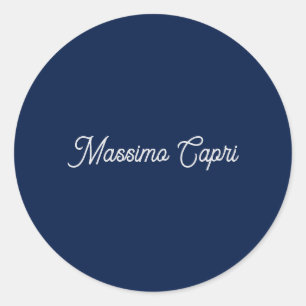 Adesivo Redondo Azul Escuro Elegante Casual Nome Próprio Escrito à