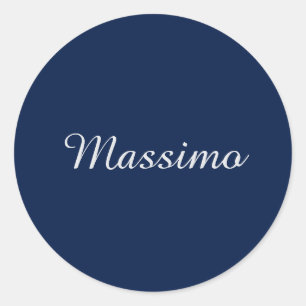 Adesivo Redondo Azul Escuro Elegante Casual Nome Próprio Manuscrit