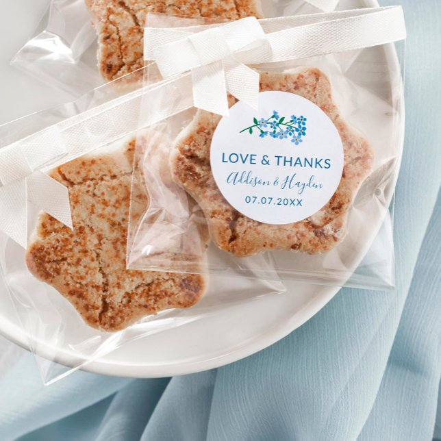 Adesivo Redondo Azul Esqueça-me Não Casando Amor e Obrigados (Criador carregado)