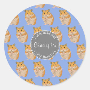 Adesivo Redondo Azul eu amo o teste padrão do hamster dos hamster