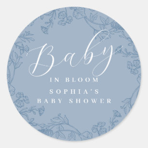 Adesivo Redondo Azul Floral Menino Bebê em Flor Baby Shower