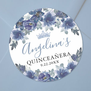 Adesivo Redondo Azul Floral Quinceanera