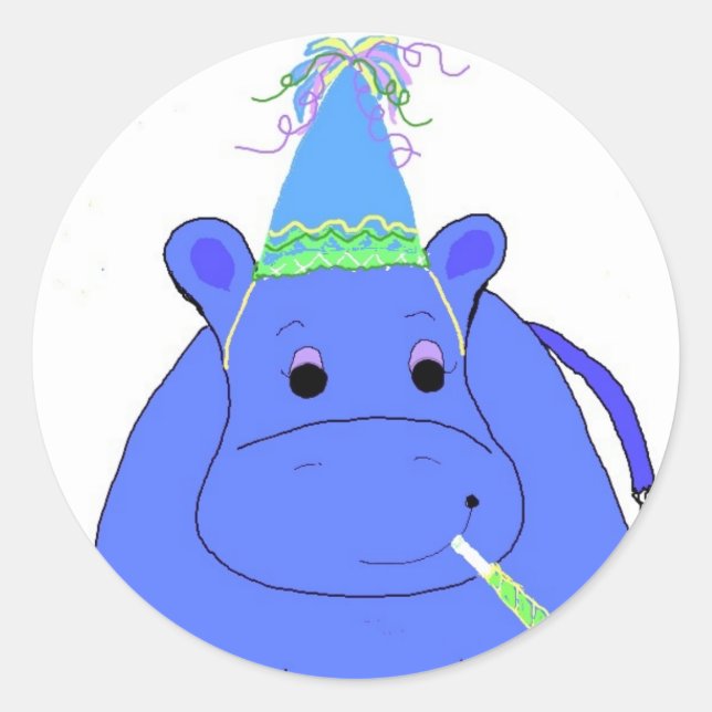 Adesivo Redondo Azul Hippo Birthday (Frente)