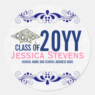 Adesivo Redondo Azul Lace e Diamantes Brancos Formando 2015