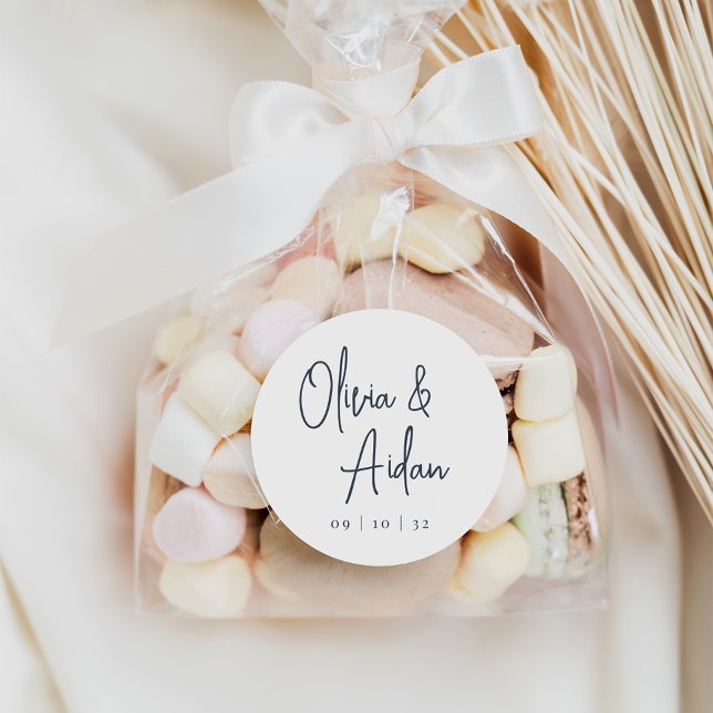 Adesivo Redondo Azul Marinho | Casamento de Script Manuscrito Mode (Criador carregado)