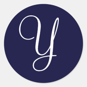 Adesivo Redondo Azul Marinho & Monograma Branco Y