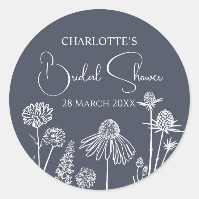 Adesivo Redondo Azul-Meia-Noite Flores Selvagens Chá de panela esb (Frente)