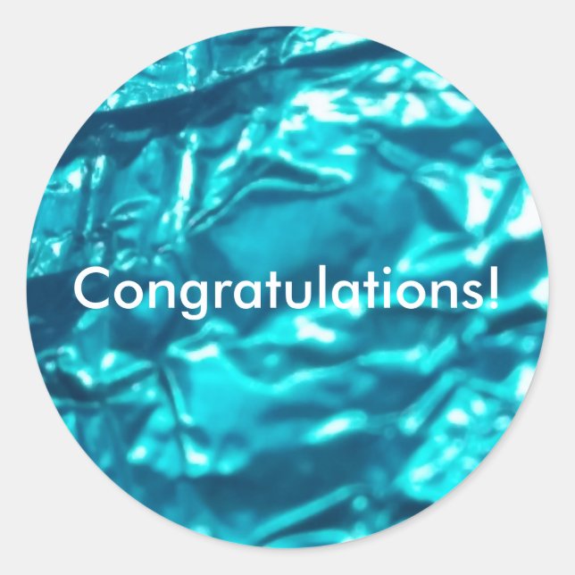 Adesivo Redondo Azul Metálico, Parabéns Feliz Aniversário (Frente)