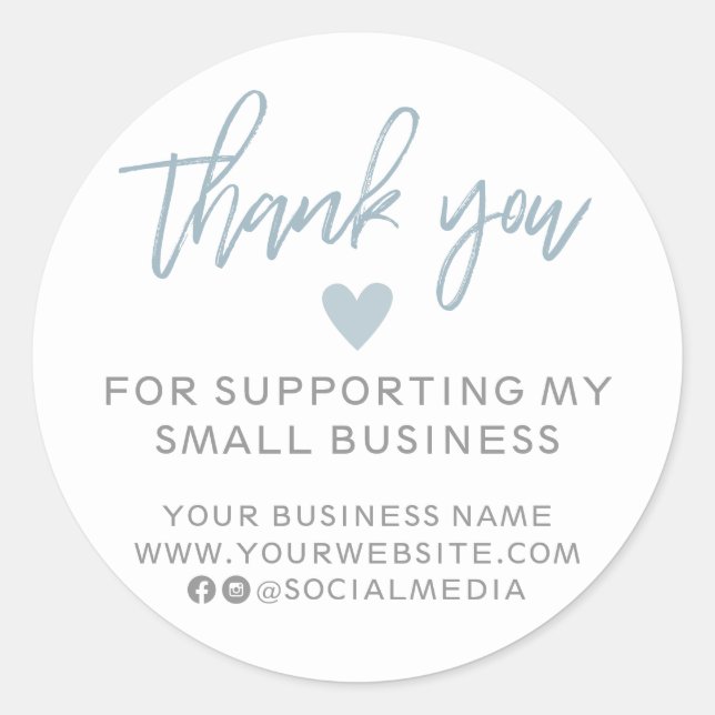 Adesivo Redondo Azul Moderno e Branco Obrigado (Frente)