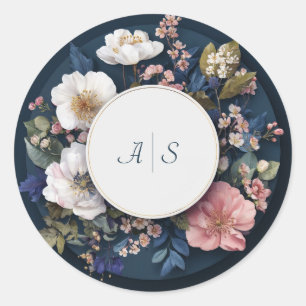 Adesivo Redondo Azul Naval Rosa Dourado Floral Círculo Casamento T